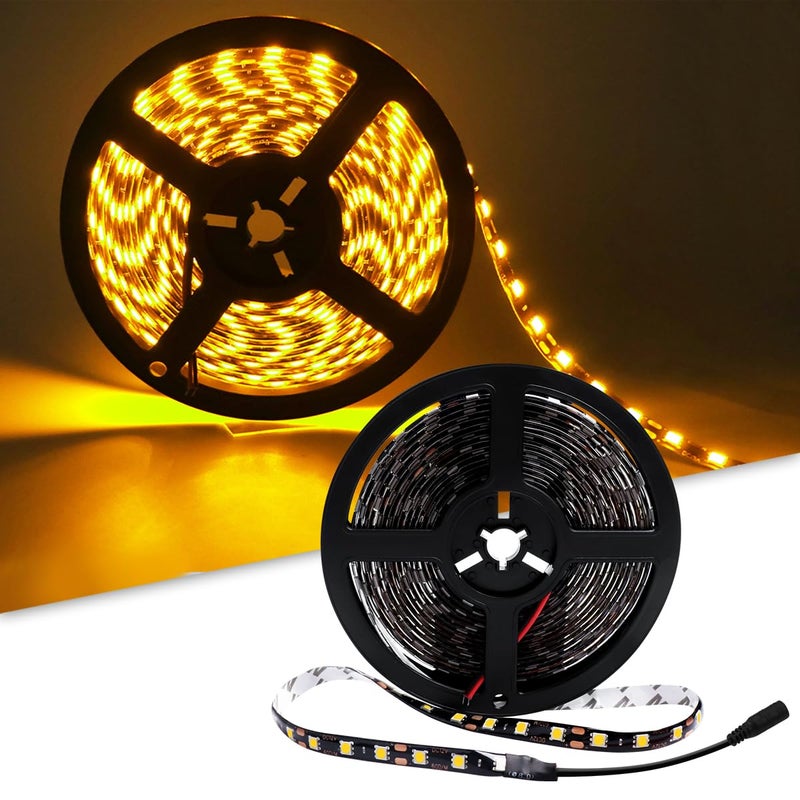 Qoope Yellow 16.4ft LED Strip Lights, Flexible 5M 300SMD Warm White LED Tape Lights, Waterproof 12V Rope Lights for TV Backlight, Cabinet, Kitchen, Cuttable LED Indoor Outdoor Christmas Decoration - Image 1